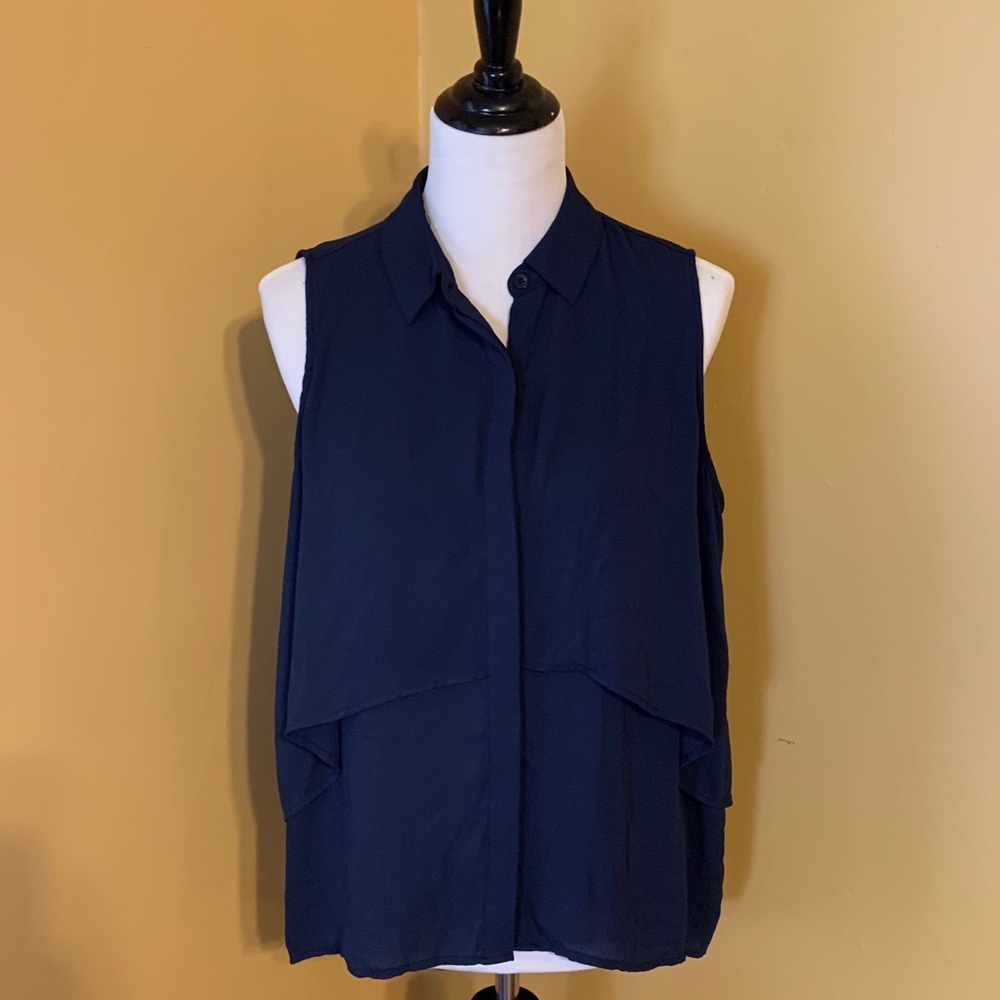 Navy Sheer Layered Sleeveless Blouse
